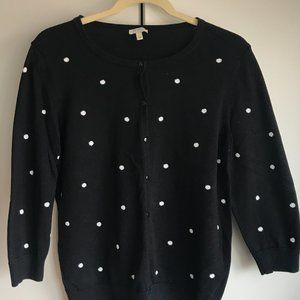 Talbots 3/4 sleeve cardigan black with white polka dots